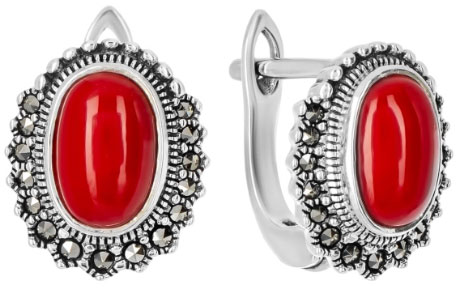 

Серьги из серебра с кораллом/марказитом Марказит HE1152-korall-mr, HE1152-korall-mr