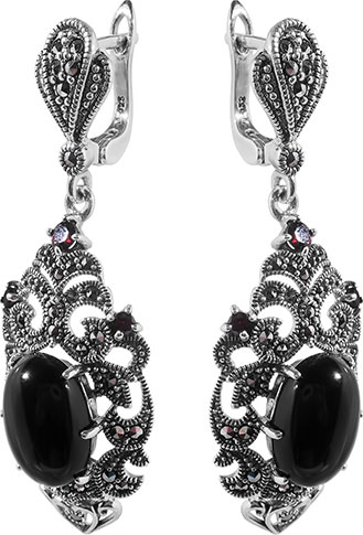 

Серьги из серебра с ониксом/гранатом Марказит HE1170-mr, HE1170-mr