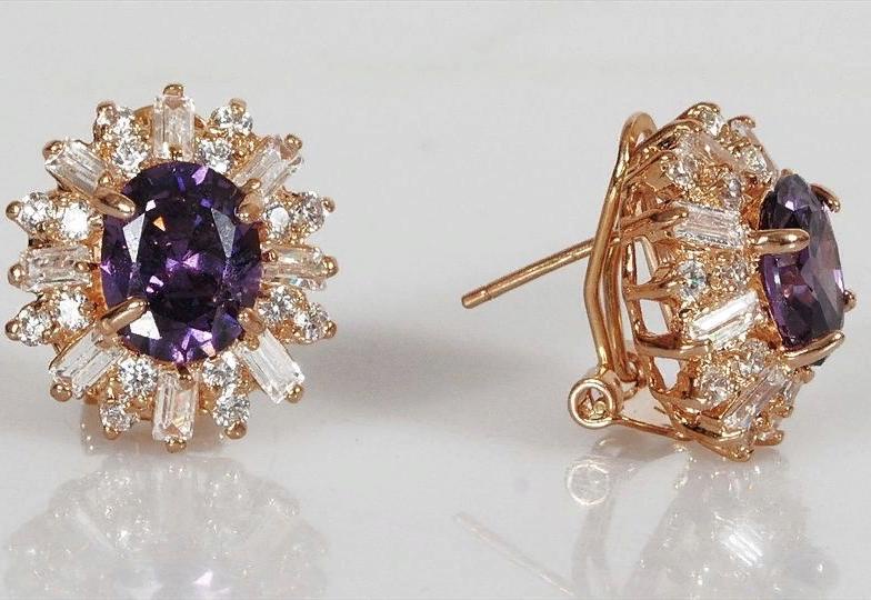 

Серьги из ювелирного сплава Lotus Jewelry 141E-40am, аметист/циркон, 141E-40am