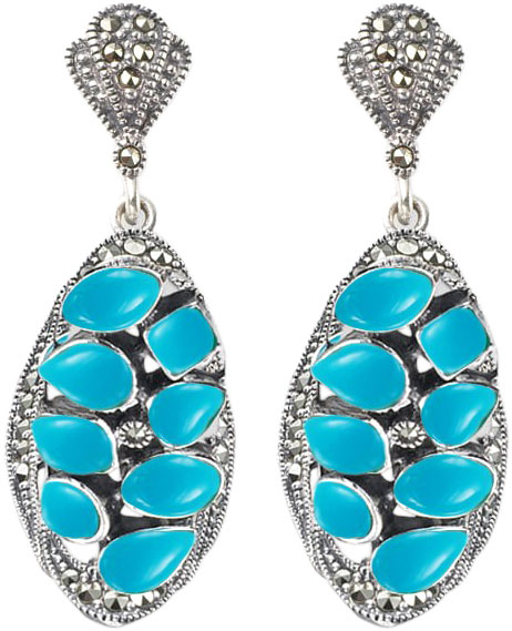 

Серьги из серебра с бирюзой/марказитом Марказит HE559-birjuza-mr, HE559-birjuza-mr