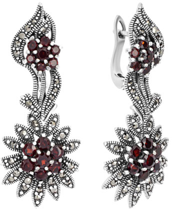 

Серьги из серебра с гранатом/марказитом Марказит HE691-granat-mr, HE691-granat-mr