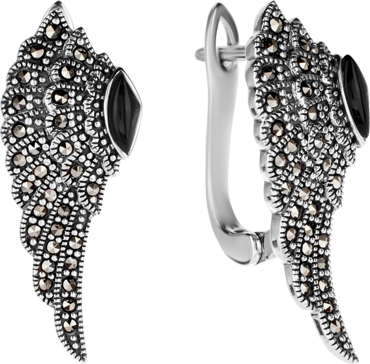 

Серьги из серебра с ониксом/марказитом Марказит HE707-oniks-mr, HE707-oniks-mr