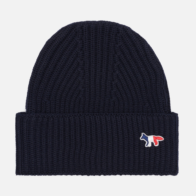 

Шапка бини унисекс Maison Kitsune Tricolor Fox Patch Ribbed, синий, Tricolor Fox Patch Ribbed