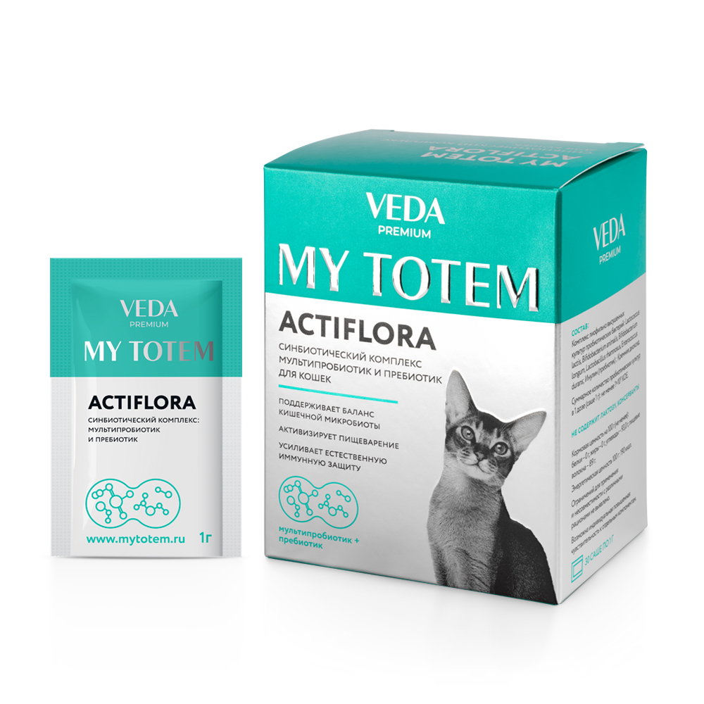 фото Синбиотический комплекс для кошек веда my totem actiflora мультипробиотик и пребиотик 30шт veda