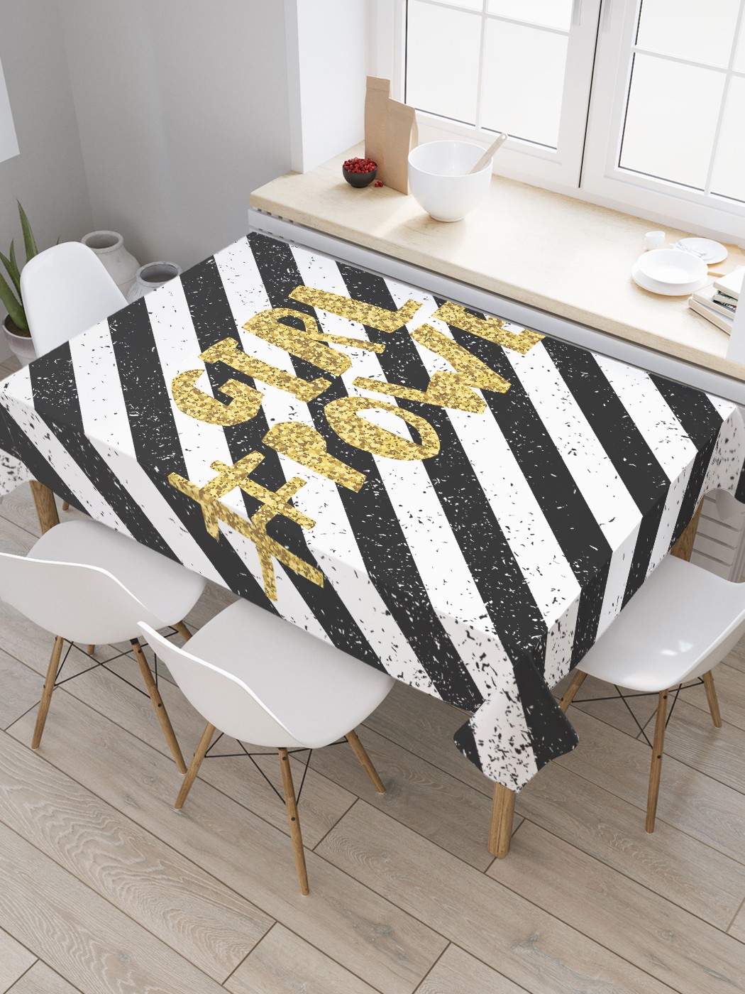 

Скатерть прямоугольная JoyArty "Женский лозунг гранж" из оксфорда, 180x145 см, Белый, Женский лозунг гранж