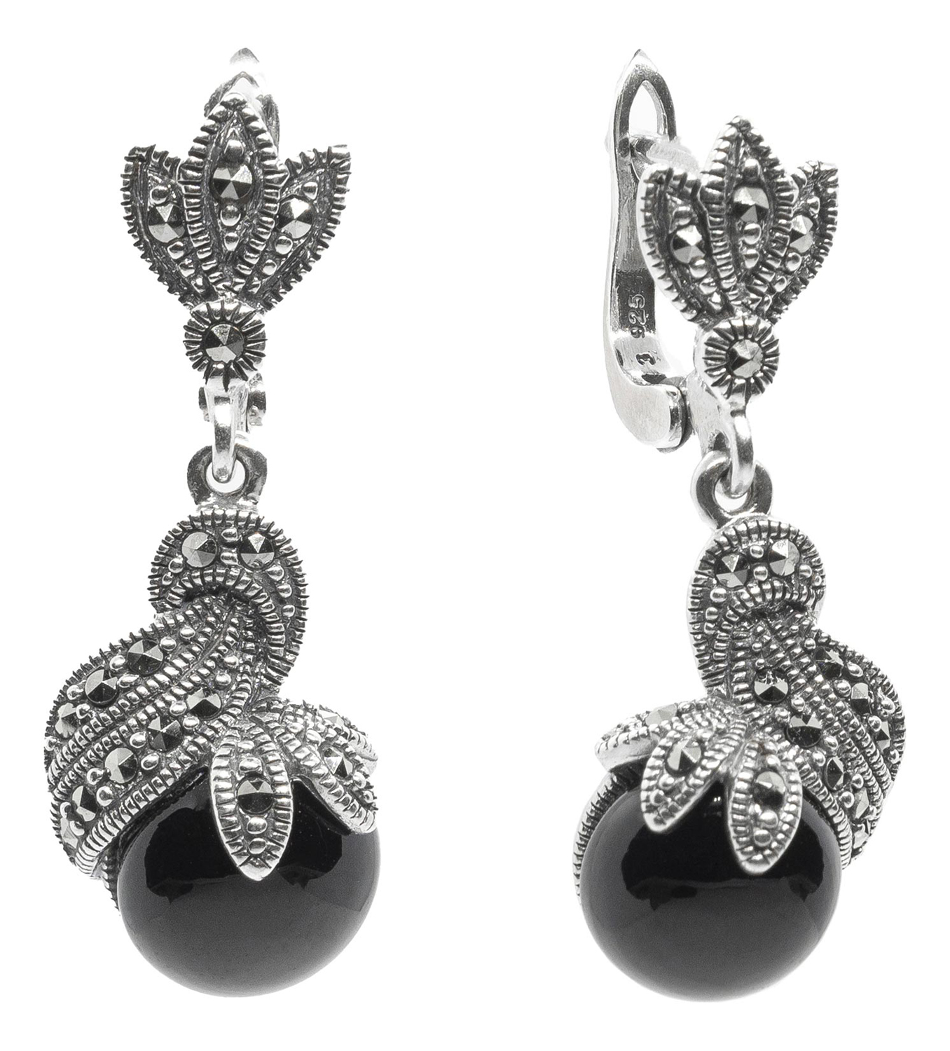 

Серьги из серебра с ониксом/марказитом Марказит HE755-oniks-mr, HE755-oniks-mr