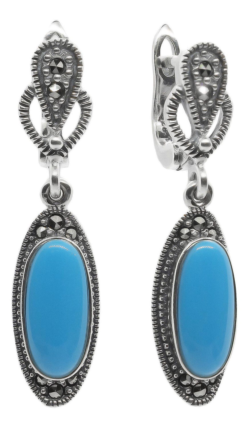 

Серьги из серебра с бирюзой/марказитом Марказит HE840-birjuza-mr, HE840-birjuza-mr