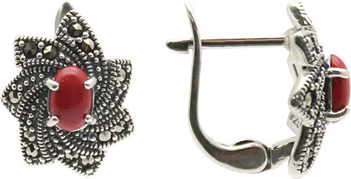 

Серьги из серебра с кораллом/марказитом Марказит HE867-korall-mr, HE867-korall-mr