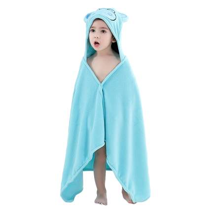Детское полотенце с капюшоном Baby Fox Бегемот, цвет голубой, 60х120 см