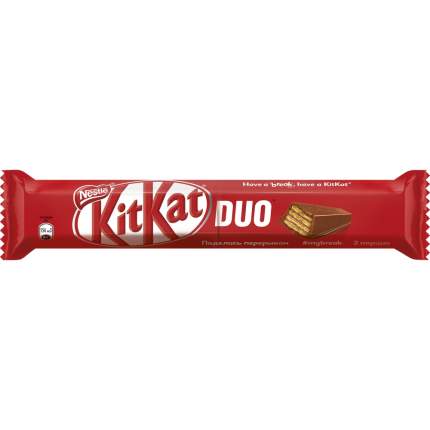 Шоколадный батончик Kit-Kat duo молочный с хрустящей вафлей 58 г