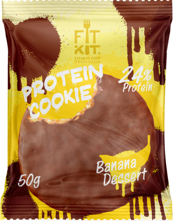 Протеиновое печенье в шоколаде Fit Kit Chocolate Protein Cookie, банановый десерт, 50г