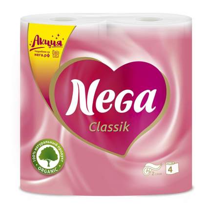 Туалетная бумага Nega "Classic", 2 слоя, 4 шт/уп