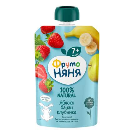 Пюре фруктовое ФрутоНяня Десерт из яблок, бананов и клубники с 7 мес. 90 г, 1 шт.