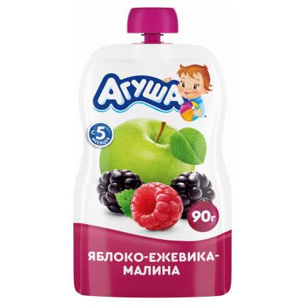 Пюре фруктовое Агуша Яблоко, ежевика, малина с 6 мес. 90 г, 1 шт.