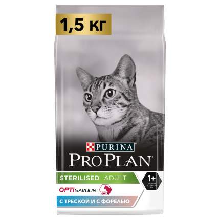 Сухой корм для кошек PRO PLAN для стерилизованных с треской и форелью, 1,5 кг