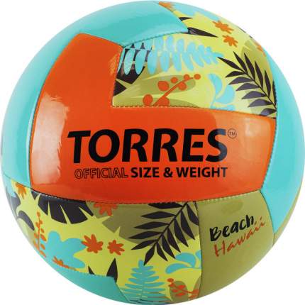Мяч вол. пляжн. TORRES Hawaii V32075B, р.5, синт.кожа ТПУ, маш. сш, бирюзово-оранже