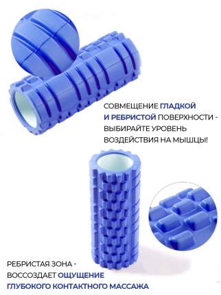 Ролик массажный URM, двусторонний, шипы, полоски 33x14 см, синий