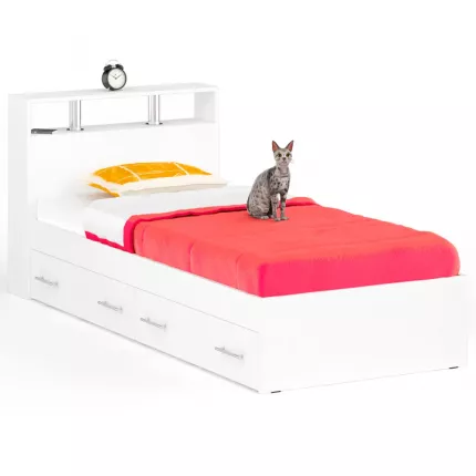 Односпальная кровать с ящиками Камелия 900, цвет белый.