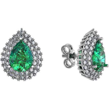 Цвет вставки: зеленый; прозрачный, Цвет материала: серебристый, Тип: серьги, Материал изделия: серебро, Тип огранки: круг;   ...