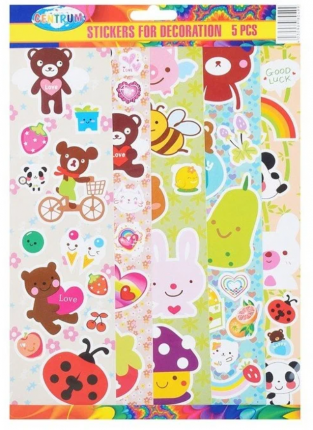 Наклейки декоративные бумажные, 5 шт в упаковке, размер 7.5x26.5cм, дизайны в   ...