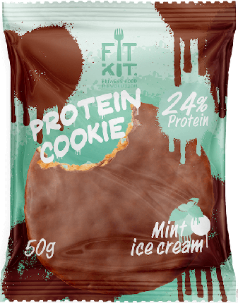 Протеиновое печенье в шоколаде Fit Kit Chocolate Protein Cookie, мятное мороженое, 50г