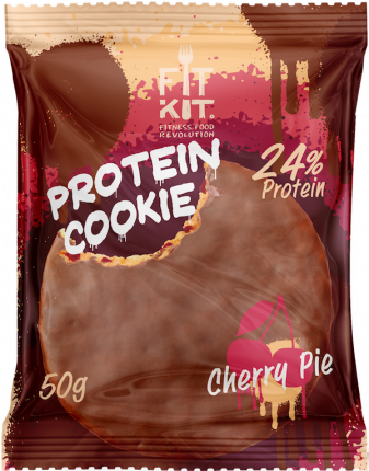 Протеиновое печенье в шоколаде Fit Kit Chocolate Protein Cookie, вишневый пирог, 50г