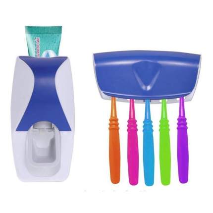 Автоматический дозатор зубной пасты + держатель для щёток (Синий )