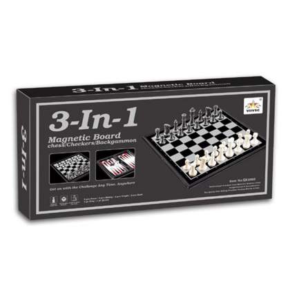 Наша Игрушка 3 в 1, игровое поле 48*48 см, шахматы, шашки, нарды, кость, коробка