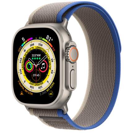 Apple Watch Ultra GPS + Cellular 49mm Titanium Case with Blue/Gray Trail Loop - M/L