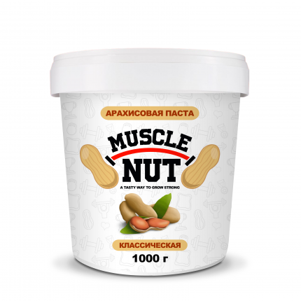 Арахисовая паста Muscle Nut классическая, без сахара, натуральная, высокобелковая, 1000 г