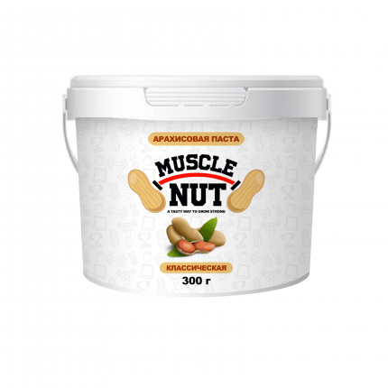 Арахисовая паста Muscle Nut классическая, без сахара, натуральная, высокобелковая, 300 г