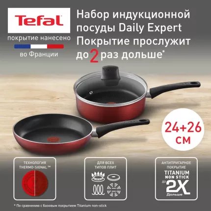 Набор посуды Tefal Daily Expert 04234820 с крышкой, 24/26 см