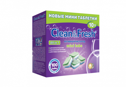 Таблетки для ПММ Clean&Fresh  All in 1 mini tabs 100шт по 10г