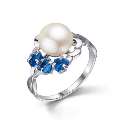 Кольцо из серебра 925 пробы с натуральным культивированным жемчугом и нано сапфиром (средний размер жемчужины 9-9,5  ...