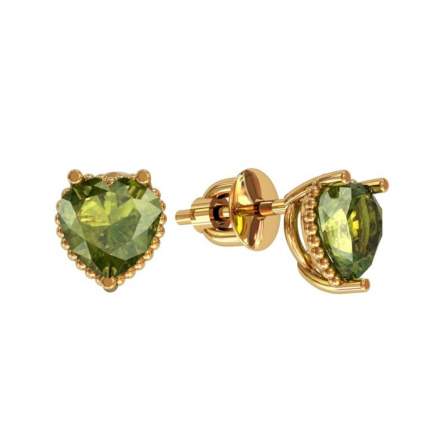 Серьги выполнены из серебра 925 пробы, покрытие золочение в два слоя, вставки 2 фианит оливен, вес  ...