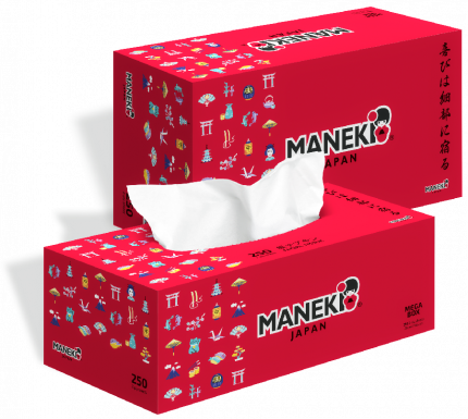 Салфетки бумажные "Maneki" RED, 2 слоя, белые, 250 шт.