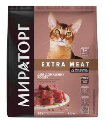 Сухой корм Мираторг Extra Meat для домашних кошек, с говядиной, 1,2 кг