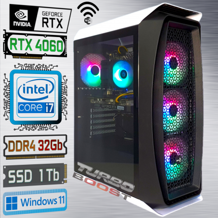 Системный блок Intel Core i7+RTX4060+DDR4 32Gb+SSD 1000Gb (WHITE GAMING)