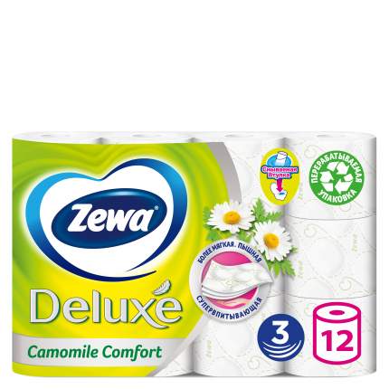 Туалетная бумага Zewa Deluxe Ромашка, 3 слоя, 12 рулонов