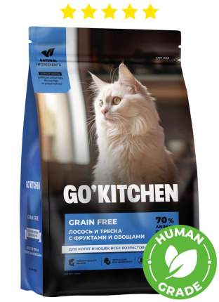 Сухой корм Go'kitchen Grain Free лосось, треска, фрукты, овощи для кошек 1,36 кг