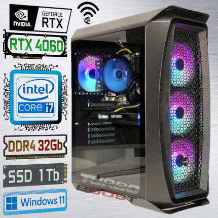 Системный блок Intel Core i7+RTX4060+DDR4 32Gb+SSD 1000Gb (BLACK GAMING)
