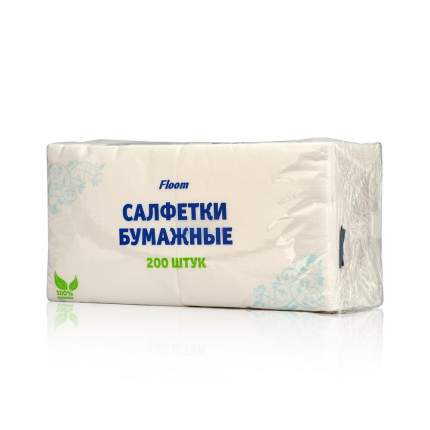Салфетки Floom бумажные однослойные белые 24х24 см 200 шт.