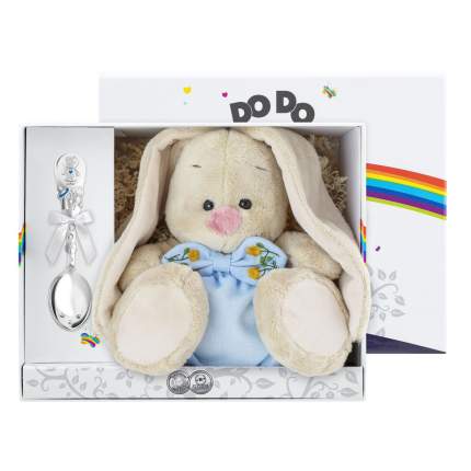 Набор детский "Зайка" посеребренныйс эмалью (2 предмета) (игрушка Зайка Ми гол + лож.   ...