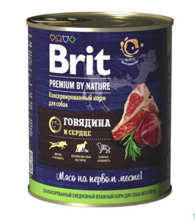 Влажный корм для собак Brit Premium by Nature, Говядина и сердце , говядина, сердце, 850г