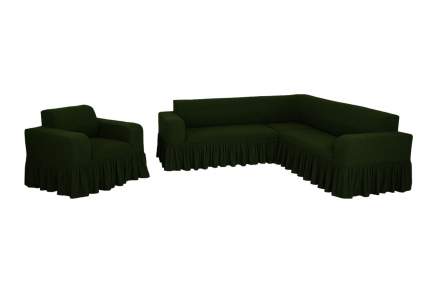 Комплект чехлов на угловой диван и кресло с оборкой Venera "Жаккард", цвет: зелёный