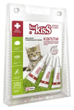 Капли для кошек против паразитов Ms. Kiss Green Guard, весом до 2кг, 3 пипетки, 1 мл