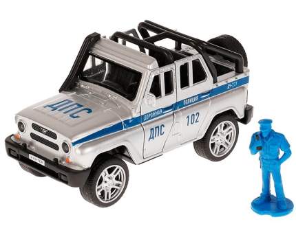329198 Машина металл UAZ HUNTER ПОЛИЦИЯ 11,5 см, двери, баг, ин, фигурка, асс, кор. Техноп