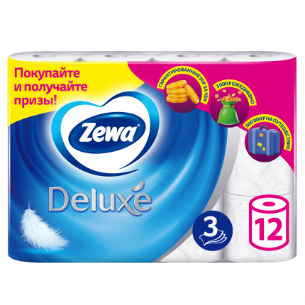 Туалетная бумага Zewa Deluxe 3-х слойная Белая 12 рулонов