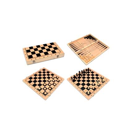 Шахматы, нарды, шашки деревянные 3 в 1 поле 39 см, фигуры из дерева