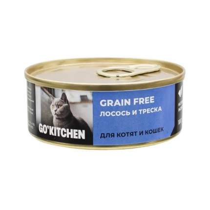 Корм влажный Go'Kitchen для котят и кошек, беззерновой, лосось и треска, 100 г